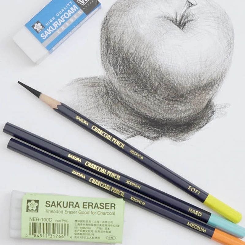 Imagem -05 - Sakura Profissional Carvão de Madeira Lápis Grupo Esboço Desenho Lápis Soft Médio Lápis de Madeira Dura Artista Estudante Arte Suprimentos 12 Pcs