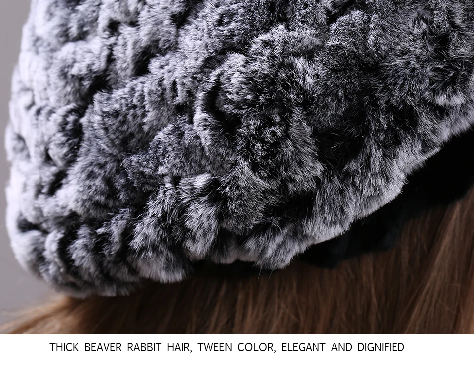 Berets für Frauen Echte Kaninchen Pelz Hut Winter Kausalen Warme Gestrickte Kappe Für Mädchen Weibliche Mode Im Freien Große Damen Volumen Hüte – Detail 18