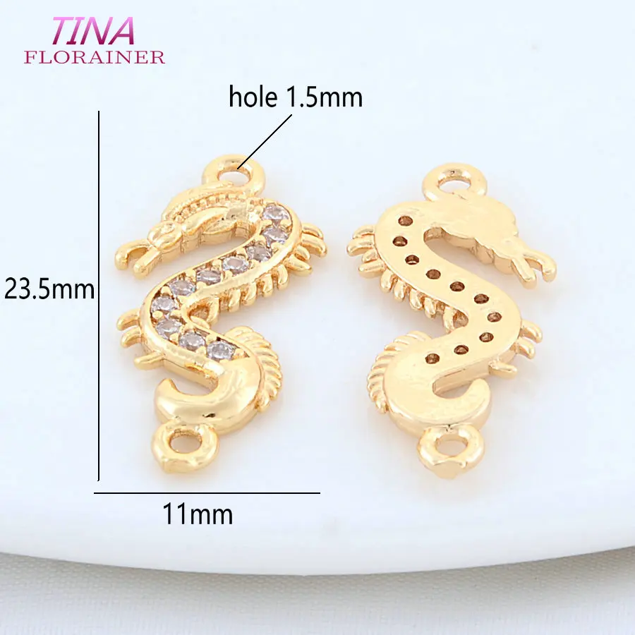 11x23.5MM 14K Gold Color Plated 2 Holes Seahorse Shape Connect Charms Pendants Jewelry Making Supplies Diy Accessories