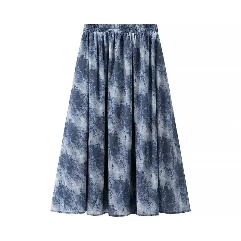

Fashion Tie Dye Long Skirt Women Chic Elegant Loose Pleated A- Line Skirts 2025 New Summer Retro Casual Elastic Waist Maxi Skirt
