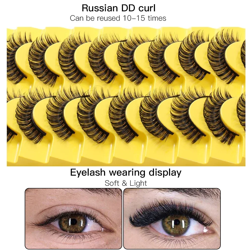 10 Pairs Lashes D Curl Russian Lashes 3D Mink Eyelashes Reusable Fluffy Russian Strip Lashes eyelashes extensions