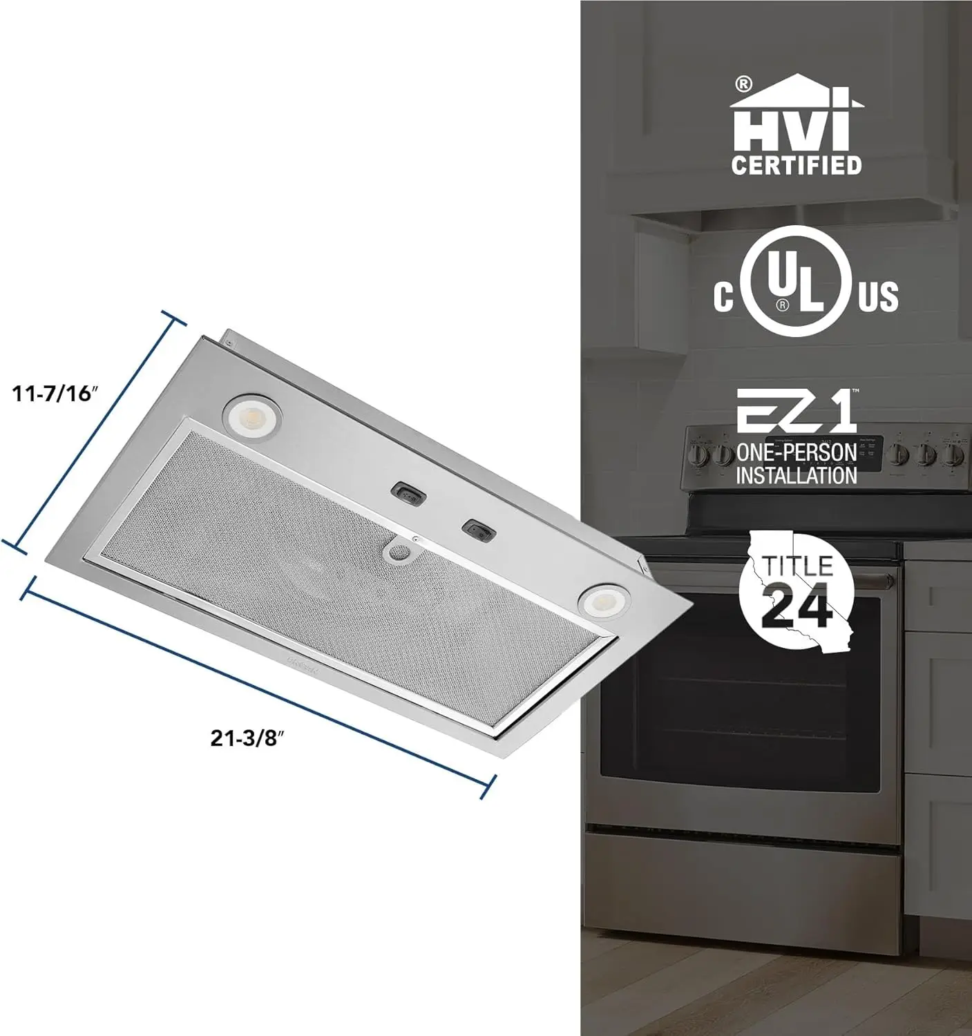 Custom Power Pack Range Hood Insert with 2-Speed Exhaust Fan and Light, 300 Max Blower CFM, Stainless Steel