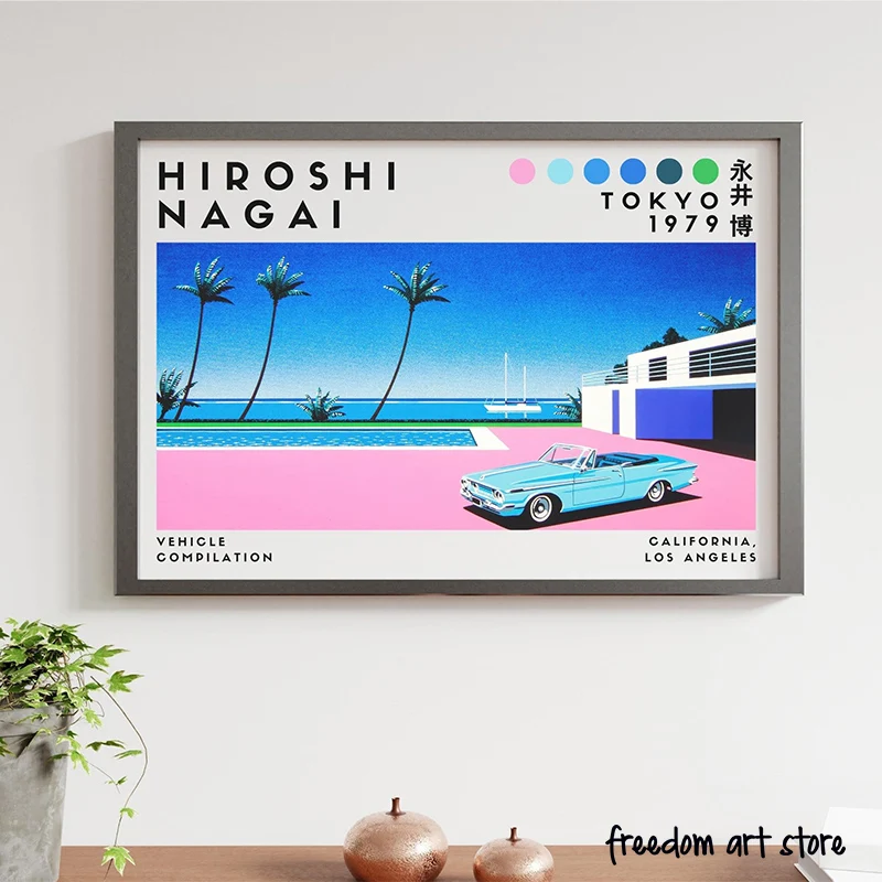 Vintage Japanese 80s Hiroshi Nagai Illustrations Vaporwave Beach Art Posters Canvas Painting Wall Prints Picture Room Home Decor