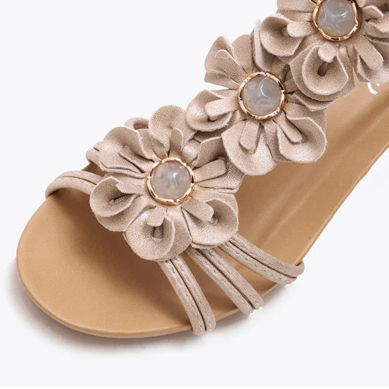 Summer Women 1.5cm Platform 5cm High Heels Casual Outside Sandals Lady Fashion Sweet Shoes Female Shiny Flower Bohemian Shoes