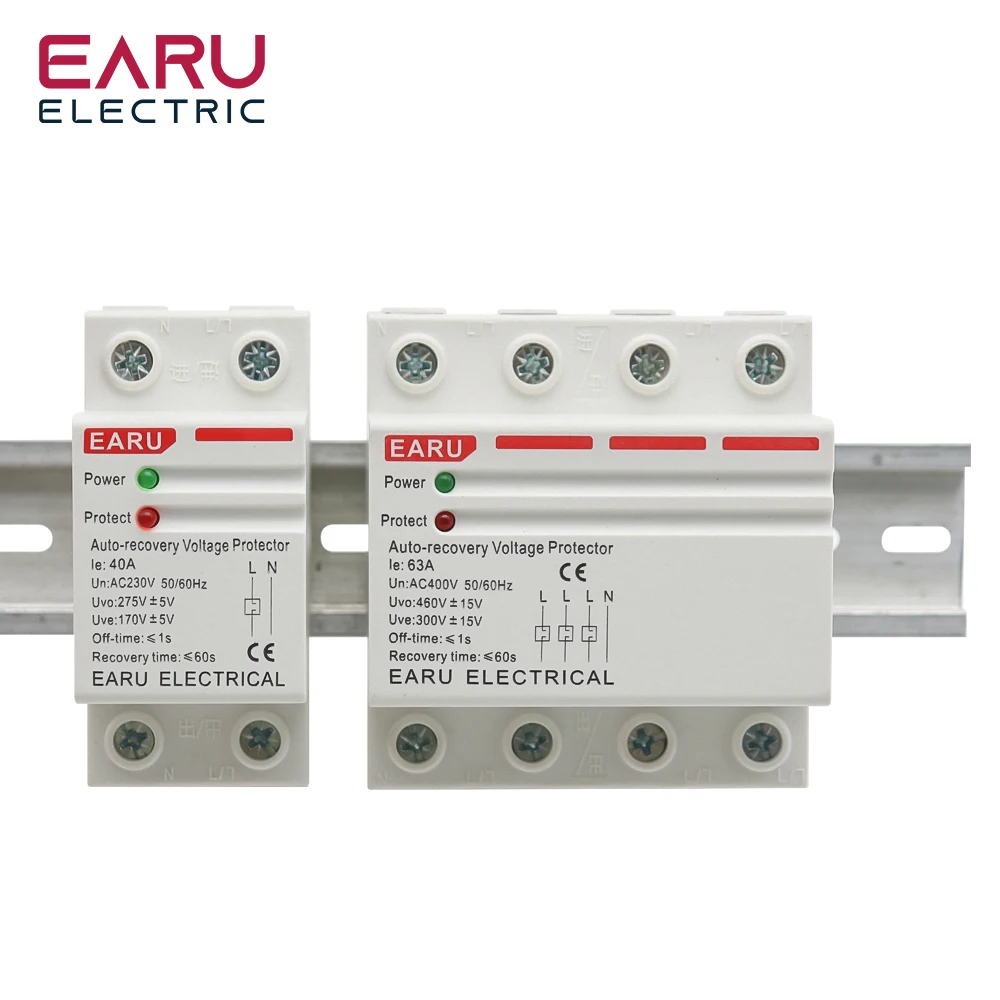 2P 4P 40A 63A 230V 400V Din Rail Automatic Recovery Reconnect Over Voltage Under Voltage Protective Device Protection Relay