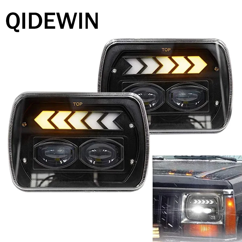 

2pcs 7 Inch 5x7 7x6 Led Angel Eyes DRL H4 LED Square Headlights For Jeep Led Rectangle Headlamp 30000LM Car Jeep Headlight Auto