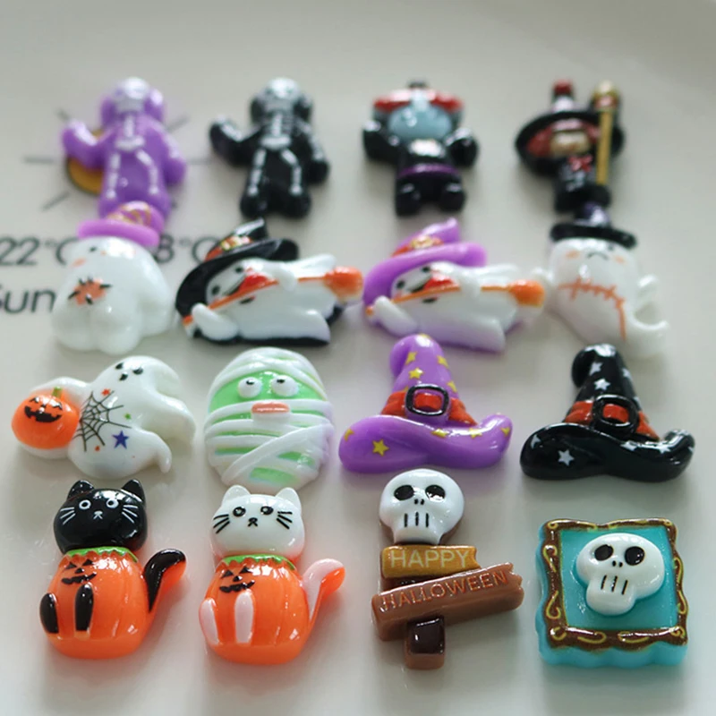 Cartoon Ghost Pumpkin Halloween Decoration 2024 Flatback Resin Cabochon Scrapbook Crafts DIY Hair Bows Accessories