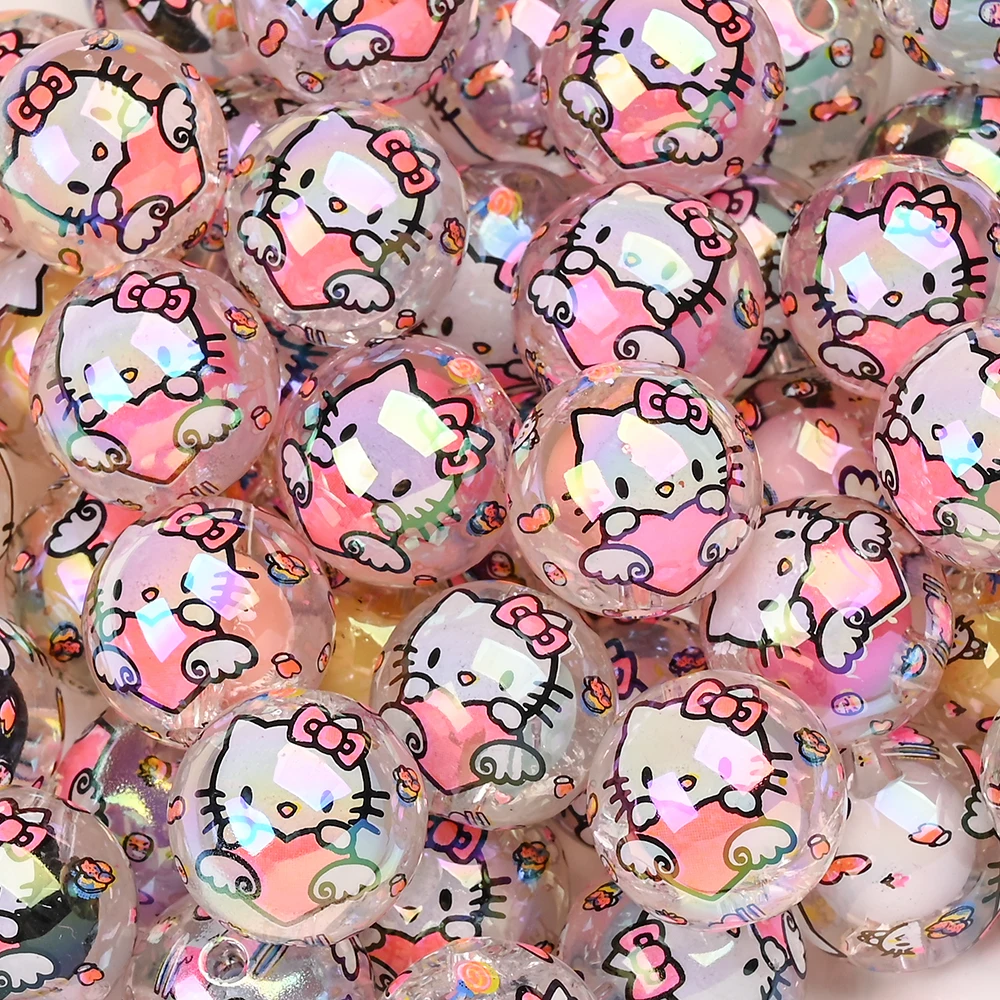 

10Pcs 16mm Sanrio Printed Acrylic Beads Food Grade Teething Round Beads or DIY Jewelry Making Pacifier Chain Dummy Holder