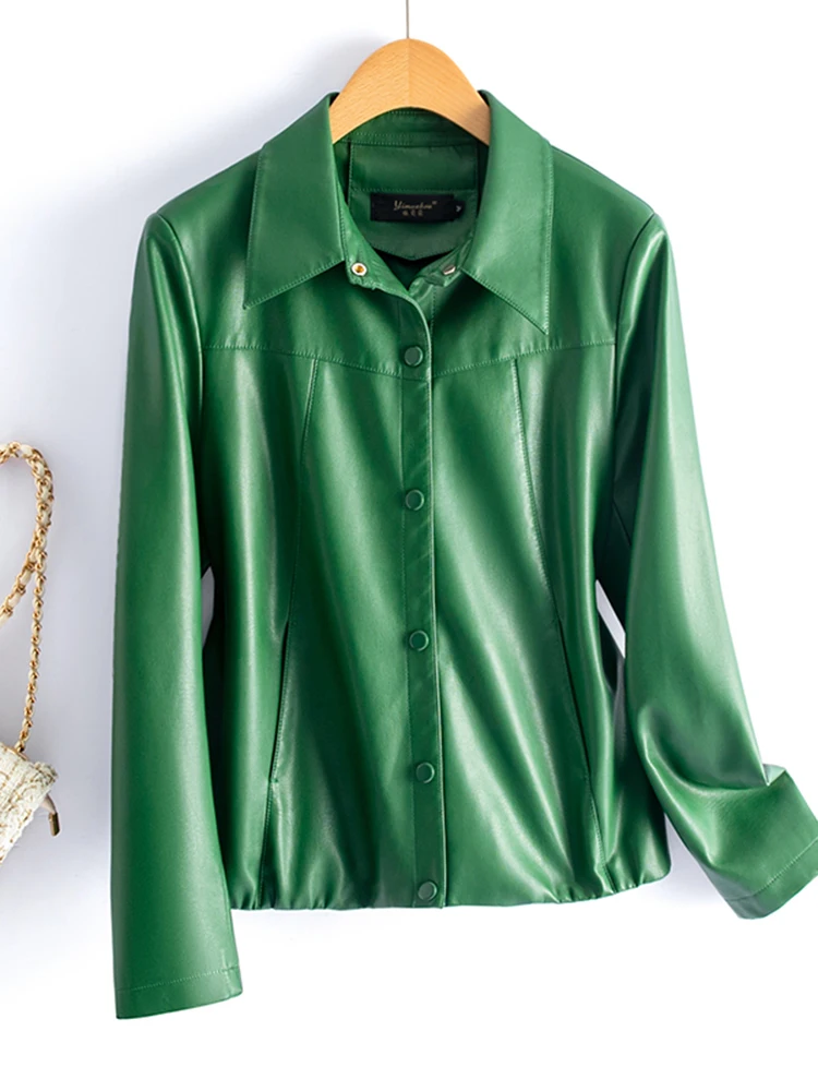 Giacca in Vera Pelle da Donna Primavera/Autunno, Slim Fit, in Pelle di Pecora, Stile Biker, Versatile per il Pendolarismo, Antivento, per 30-34 Anni