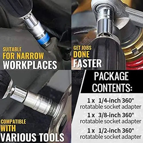 3 Tác Động Ổ Cắm Bộ Adapter 360 ° Xoay Được Chuôi Lục Giác Driver Ổ Cắm 1/4 "3/8" 1/2 "máy Khoan 105 ° Góc Mũi Adapter