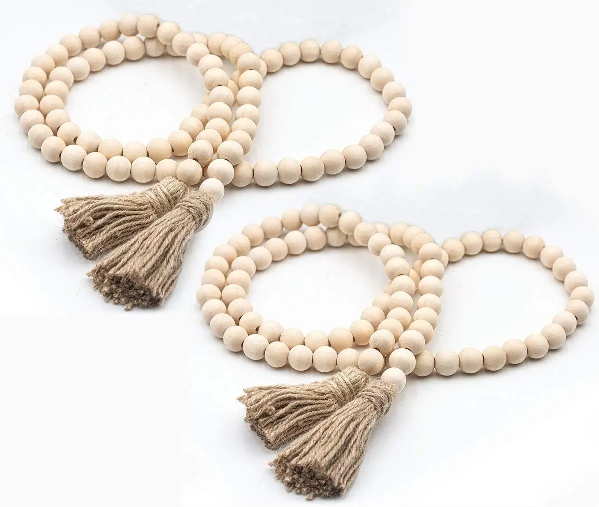 58 inch tassel bohemian wood beads, suitable for decorating farmhouses, country prayers, trays, and coffee tables