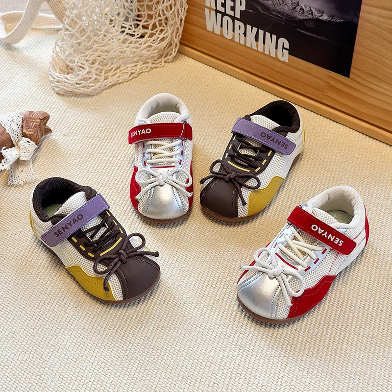 

Kids Casual Tennis Shoes with Simple Bows Children Sports Shoes Mesh Breathable 2025 Autumn New Girls Flat Shoes Flexible Soft