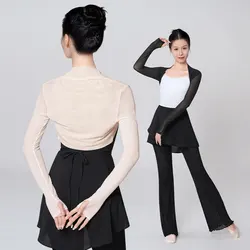 Woman Ballet Tops Dance Cardigan Ballet Jacket Coat Adult Nylon Mesh Long Sleeve Dance Shirt Tops for Woman Bolero Shrug