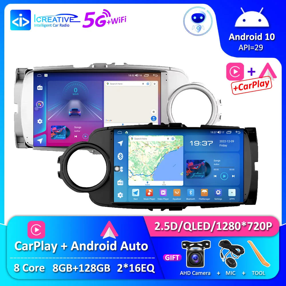 Radio Multimedia con GPS para coche, reproductor de vídeo con Android 12,0, NO 2DIN, CarPlay, para Toyota Yaris 2012, 2013-2014