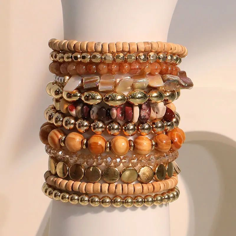 12pcs Fashion Boho Sandy Beach Style Beaded Bracelet Handmade Beach Party Elastic Anklets