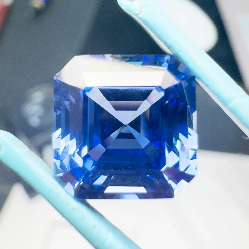 Lab Grown Sapphire Square Asscher ตัด cornflower สี VVS1 Charms DIY สําหรับเครื่องประดับทําวัสดุเลือก AGL ใบรับรอง