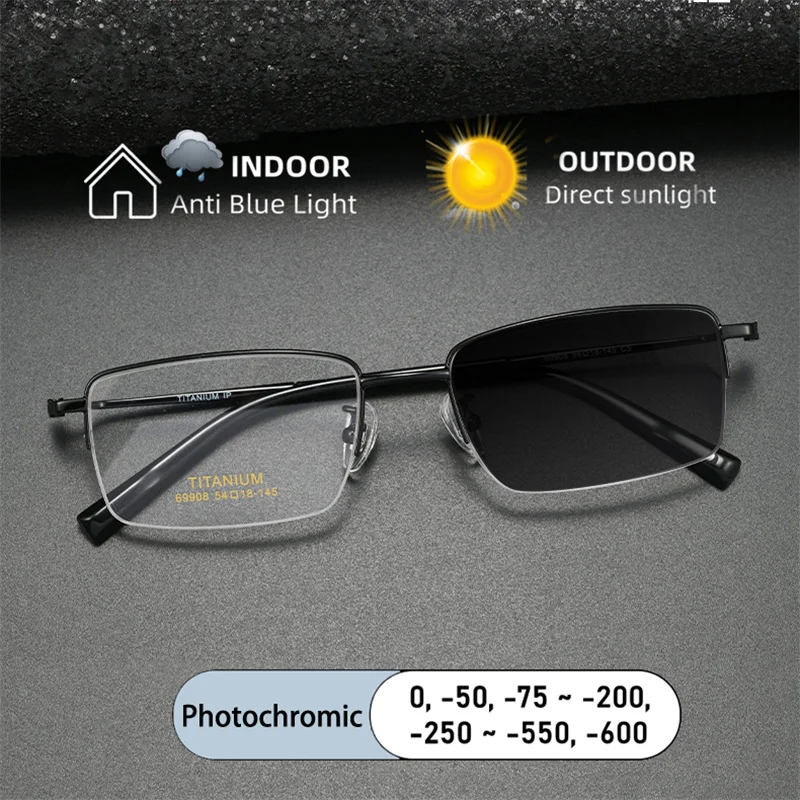 Brand Design Square Titanium Half-frame Nearsightedness Glasses Prescription Shortsight Anti Blue Light Men Short Sight Eyewear