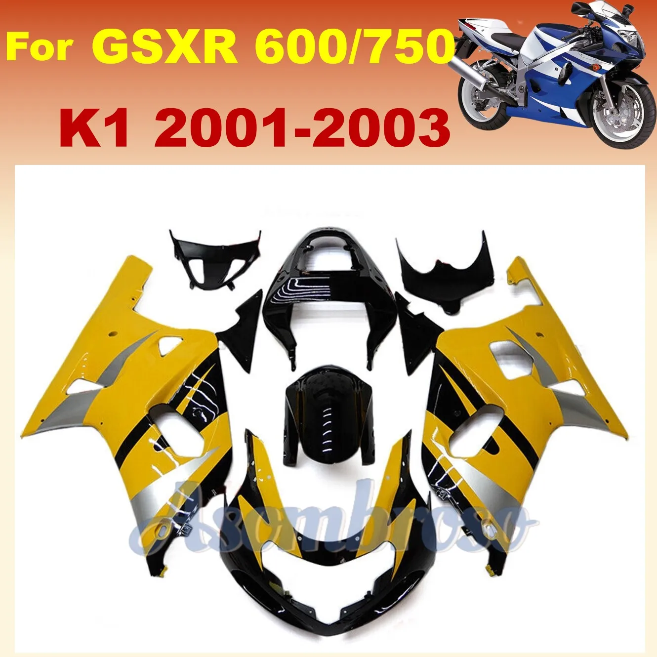 Fit For GSXR600 2001 2002 2003 Gsxr750 Gsxr 600 K1 01 02 03 Yellow Grey Black B…