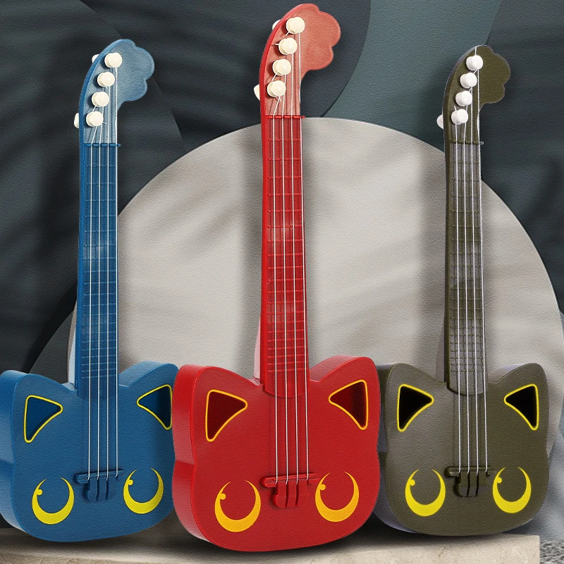 Guitarra de simulación para niños, instrumentos para principiantes de Ukri, forma de gato Adorable, regalo de cumpleaños