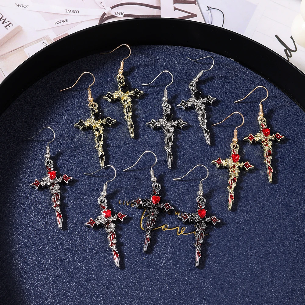 Aihua Vintage Gothic Kreuz-Ohrringe Punk Schwert Kreuz Anhänger Ohrringe Handgefertigter DIY Steampunk Kreuzschmuck Accessoires – Detail 3