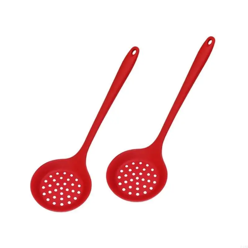 F19B 2Pieces Silicone Strainer Ladle Silicone Skimmer Slotted Spoon with Handle