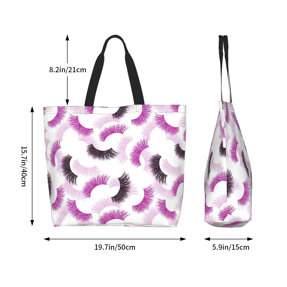 Eyelash Lashes Pattern Shopping Tote Bag Canvas Large Capacity Shoulder Bags Shopper Grocery Handbag for Women