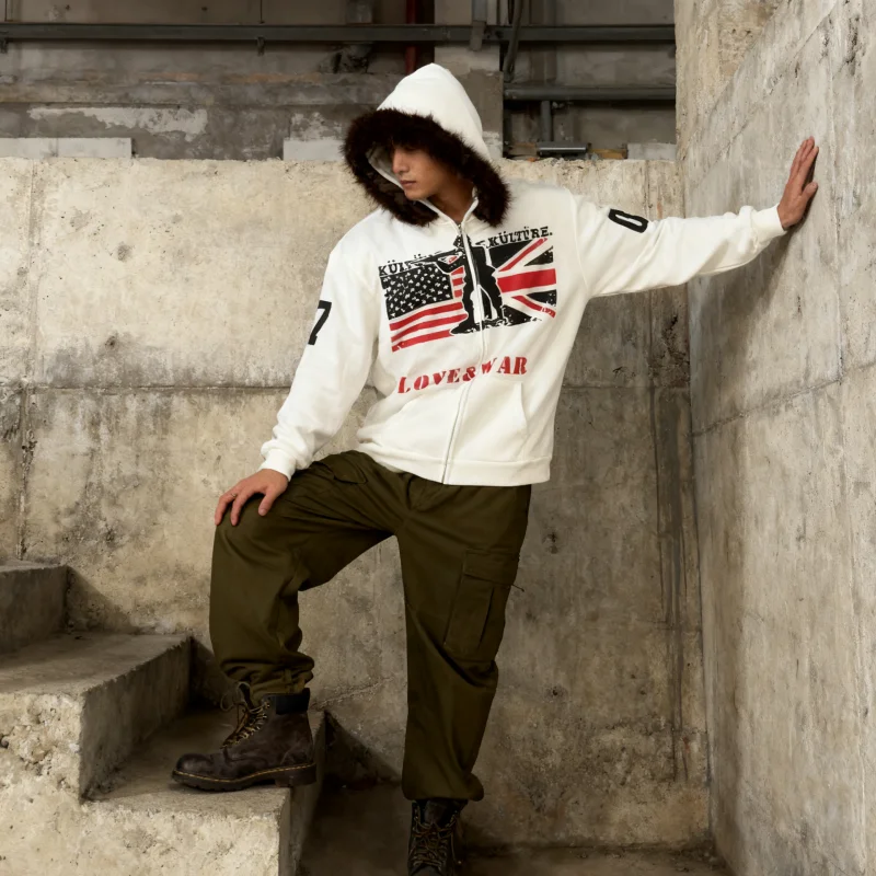 

Осенняя новая стильная рубашка с капюшоном и длинными рукавами со съемным меховым воротником и буквенным принтом y2k, винтажная куртка на молнии для мужчин и женщин