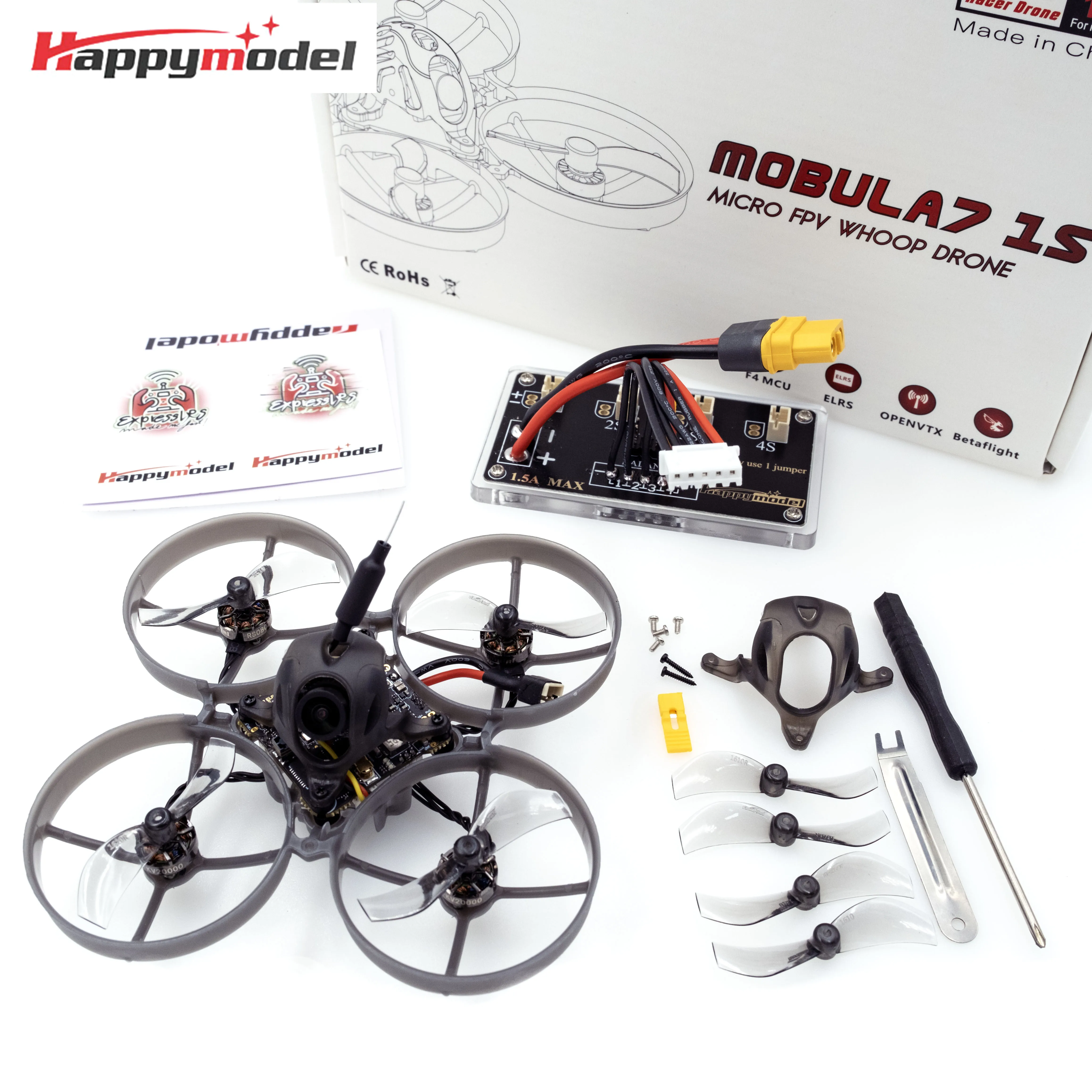 HappyModel Mobula7 1S X12 5 in1 AIO FC ELRS V2.0 BLHELIS 12A OPENVTX 400mW Runcam Nano3 RS0802 1S 75mm FPV Tinywhoop