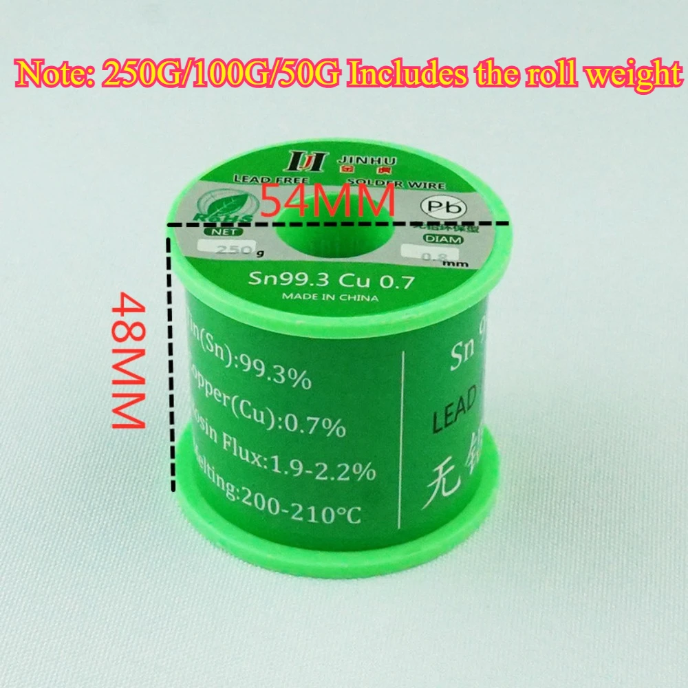 250g/100g/50g Kawat Solder Bebas Timbal Sn99.3/Cu0.7 0.5-2.0mm Inti Rosin Bebas Timbal untuk Solder Listrik RoHs
