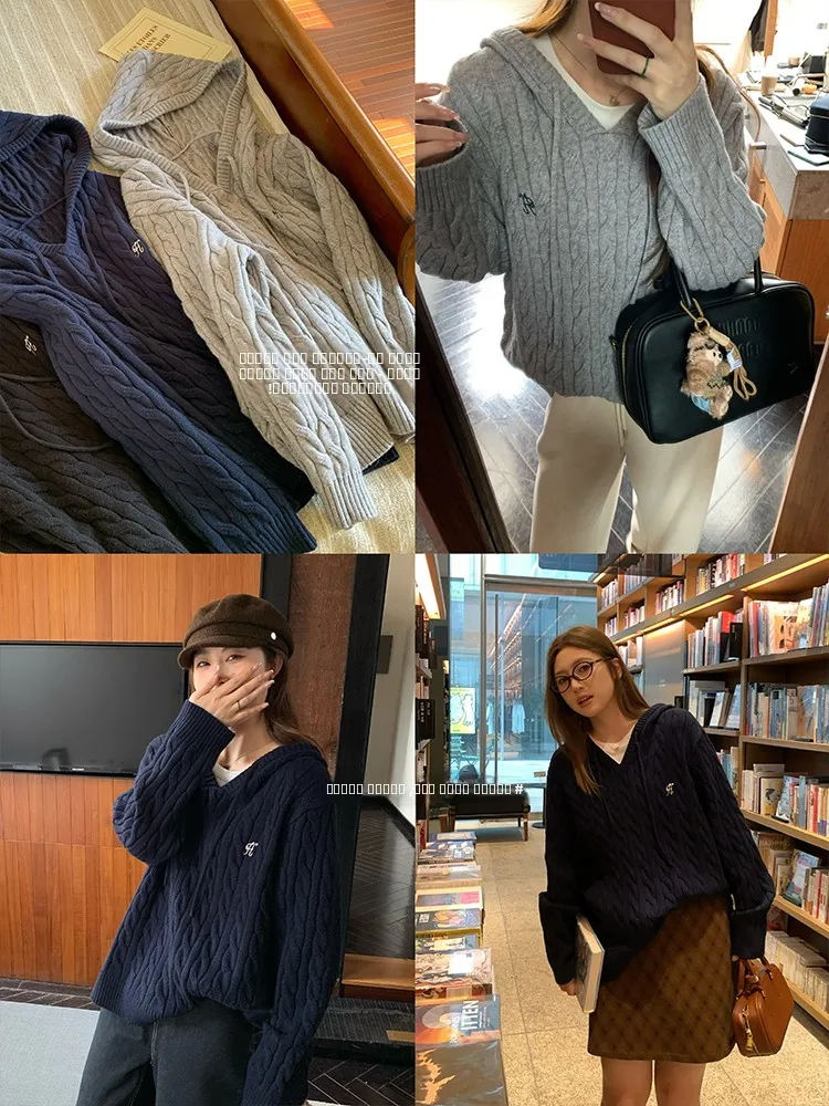 

NAZ Large Size Winter New f Open Chest Hooded Knitted Sweater Lazy Sle Top Women's Faionable Korean Loose Fit Pullover