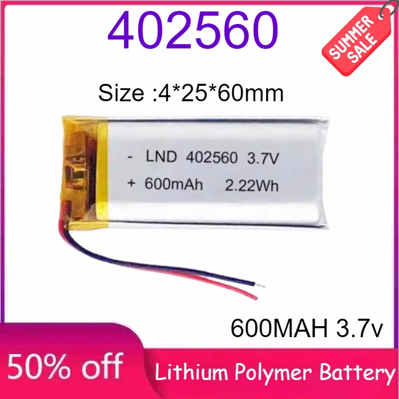 

402560 600 мАч 3,7 В полимерная литиевая батарея для датчика человеческого тела, ночник, Bluetooth-устройство, 2 шт.