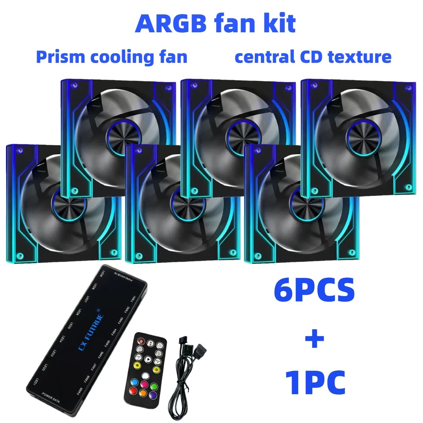 

Computer case cooling fan kit, 6 pieces of 120mm fans and a hub, including a remote control (the kit does not include batteries)