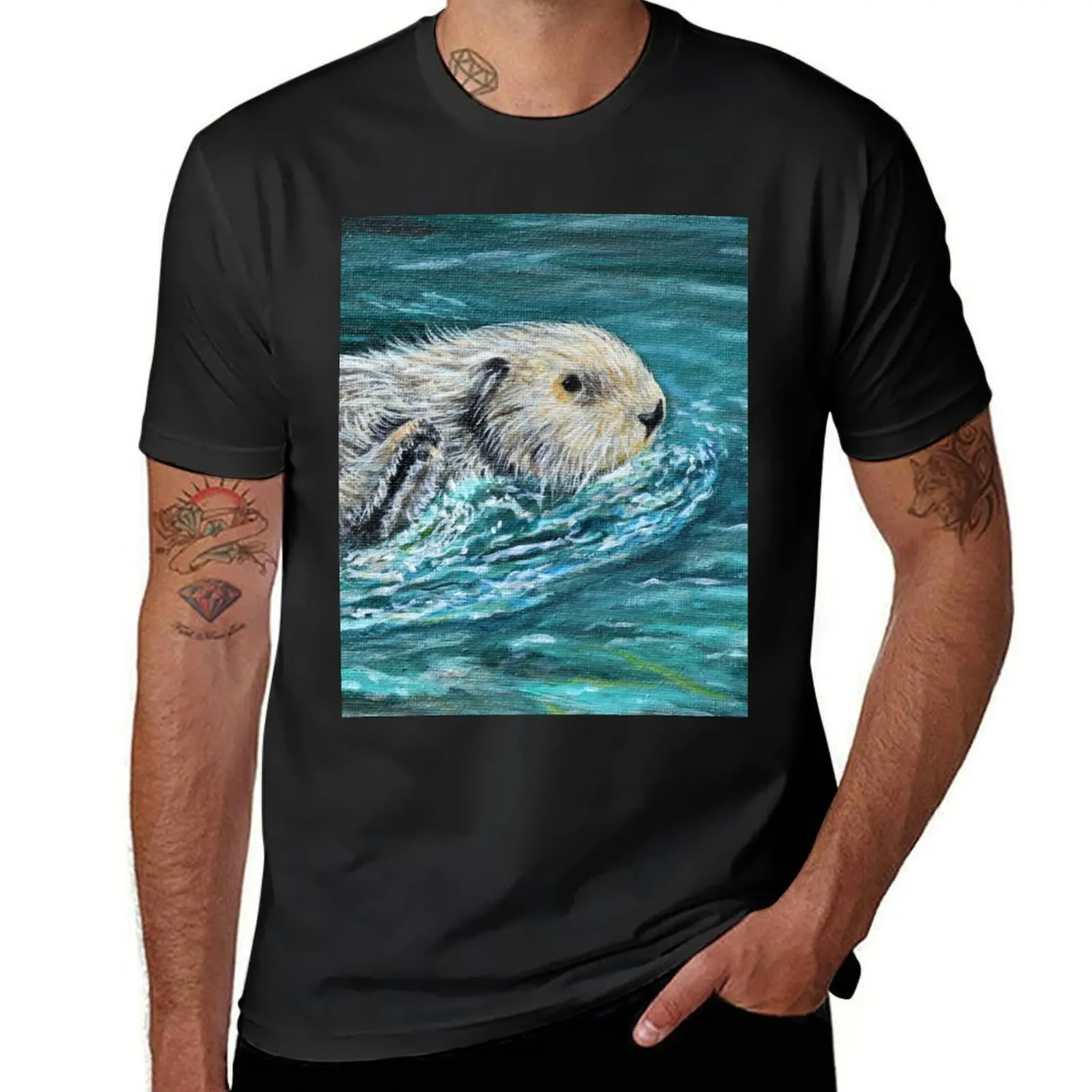 

Ooh Goody Lunchtime! Sea Otter Painting T-Shirt customizeds tops summer clothes funnys mens t shirts pack