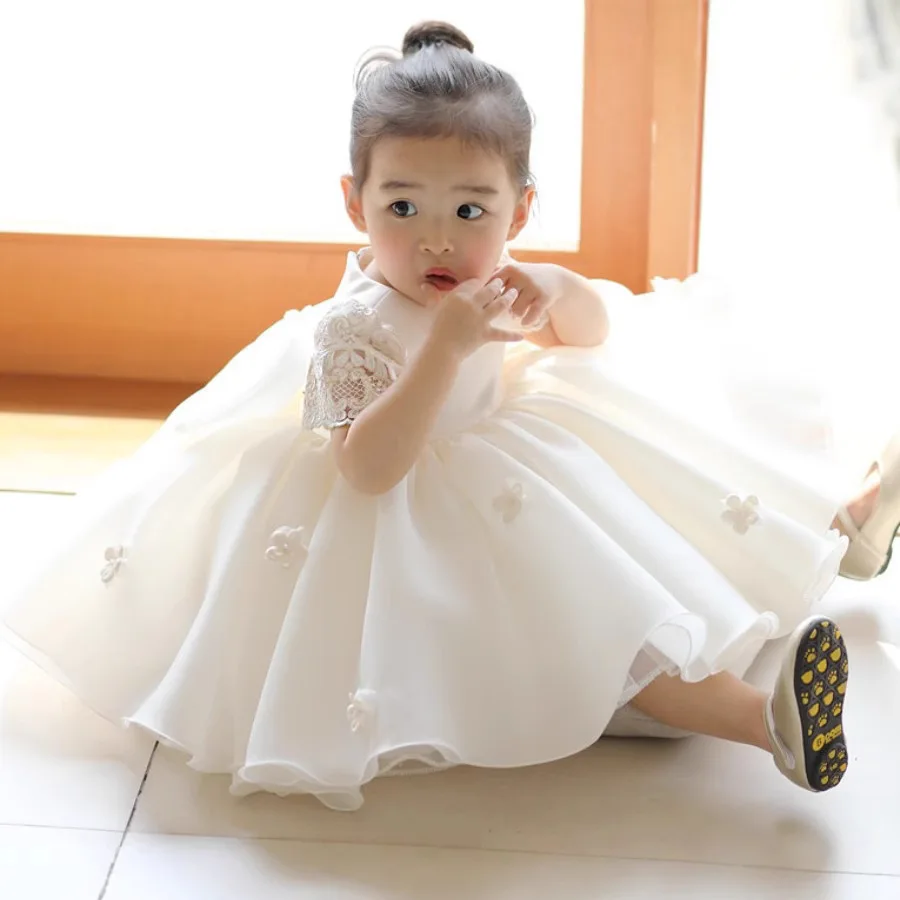 

formal dres girl piano performance dress, wedding dress, white foreign trade style short sleeved princess dress for little girls