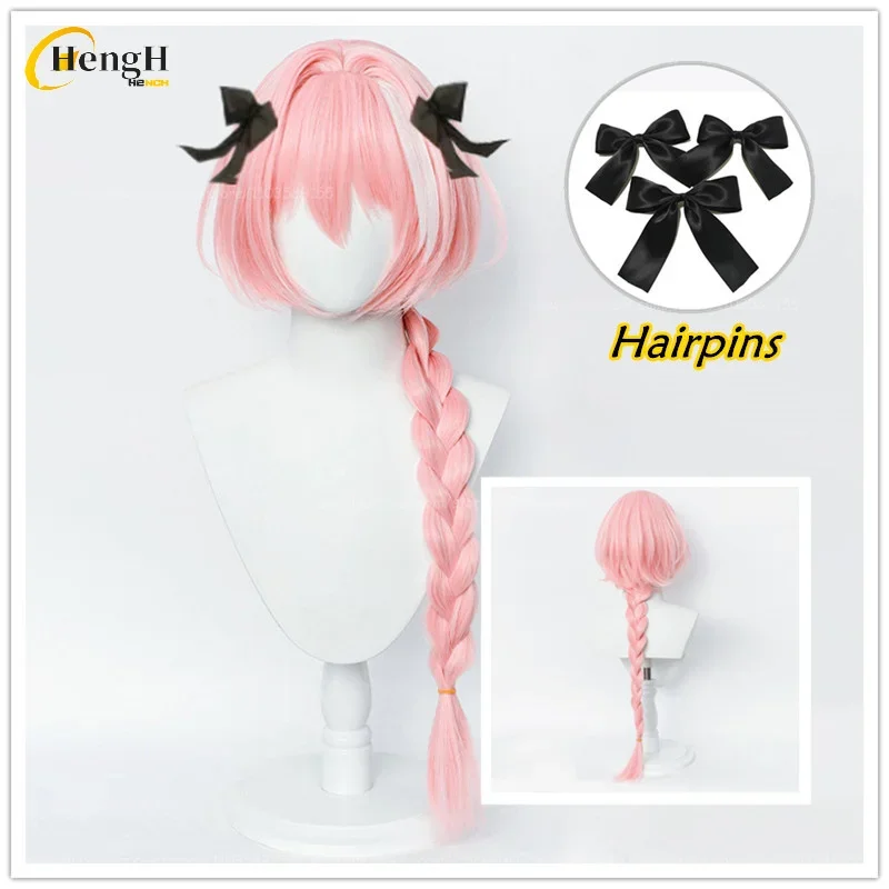 

In Stock Anime Astolfo Synthetic Hair Unisex Long 80cm Pink Braid Heat Resistant Hair Halloween Party Role Play Wigs + A Wig Cap