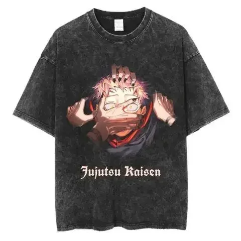 Jujutsu Kaisen Yujin خمر غسلها القطن شارع العليا موضة الاتجاه الرجال والنساء تي شيرت Harajuku Y2K