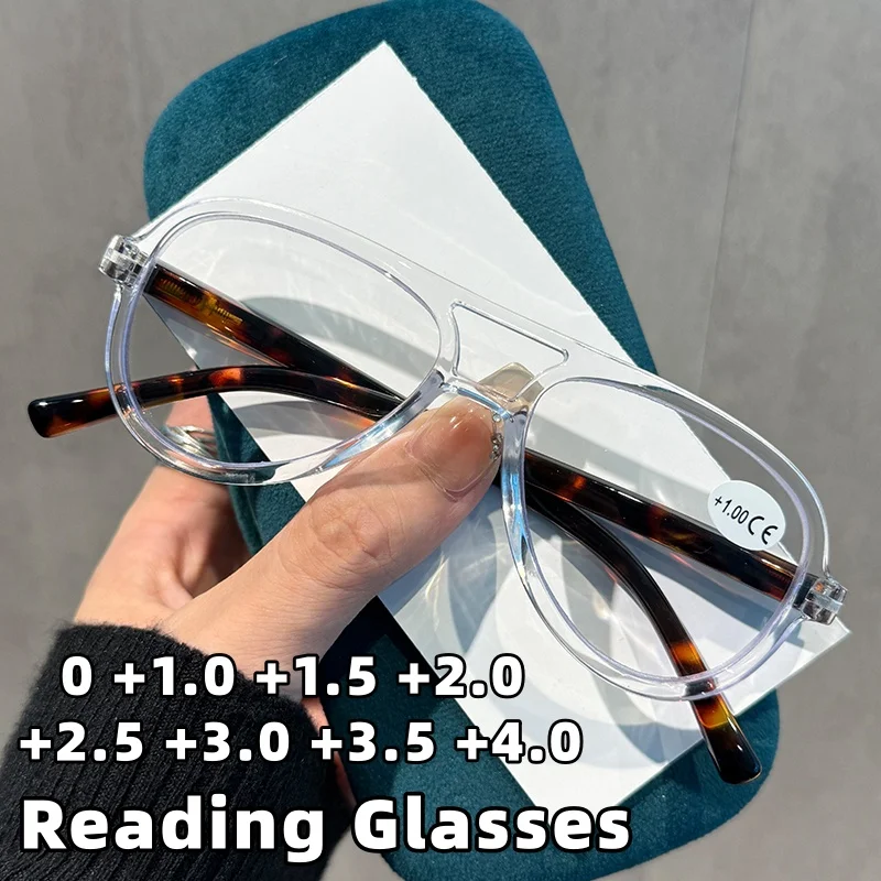 

Stylish Vintage Double-Bridge Anti-Blue Light Reading Glasses Unisex New Frog-Frame Presbyopia Eyewear Diopter 0 To +4.0