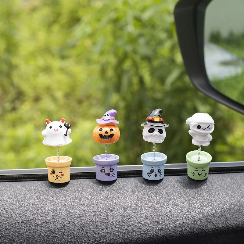 

Cute Halloween Shake Head Devil Dashboard Ornaments Swingable Cartoon Figurine Mirror Charm Decoration Accessories Interior Auto