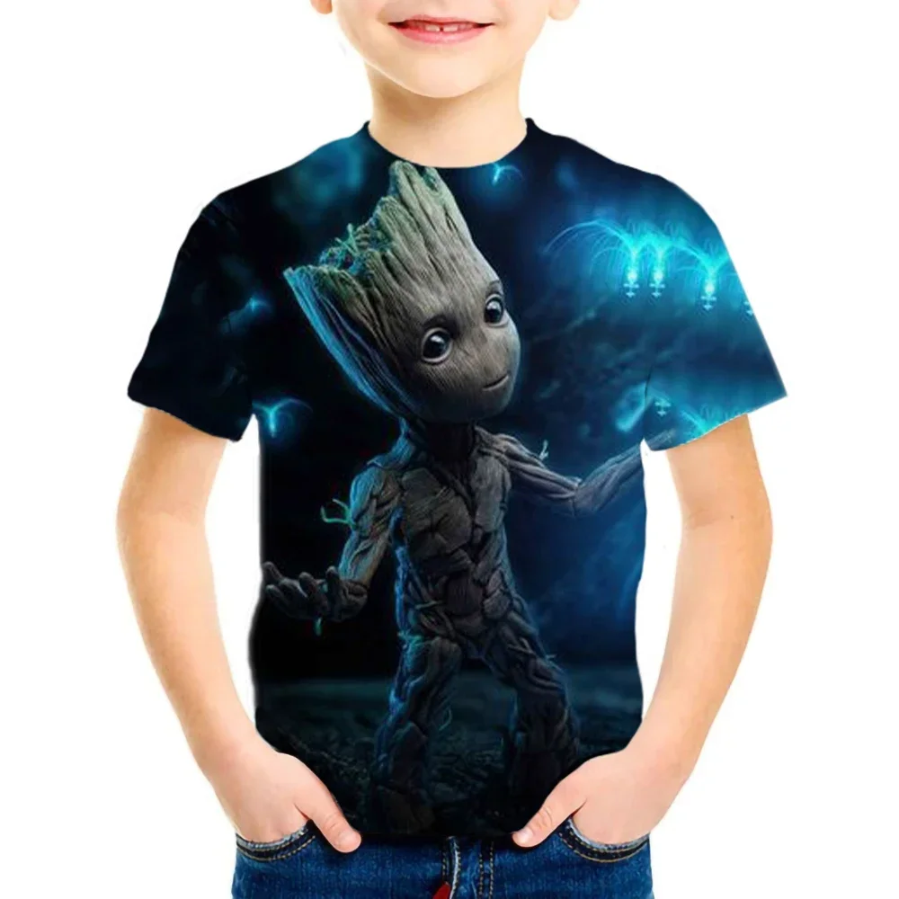 Marvel Comic Superheroes Robert Bruce Groot Kids T-Shirts Children Cartoons Fashion Anime Tops Boy Girl Outfits Tee Shirt