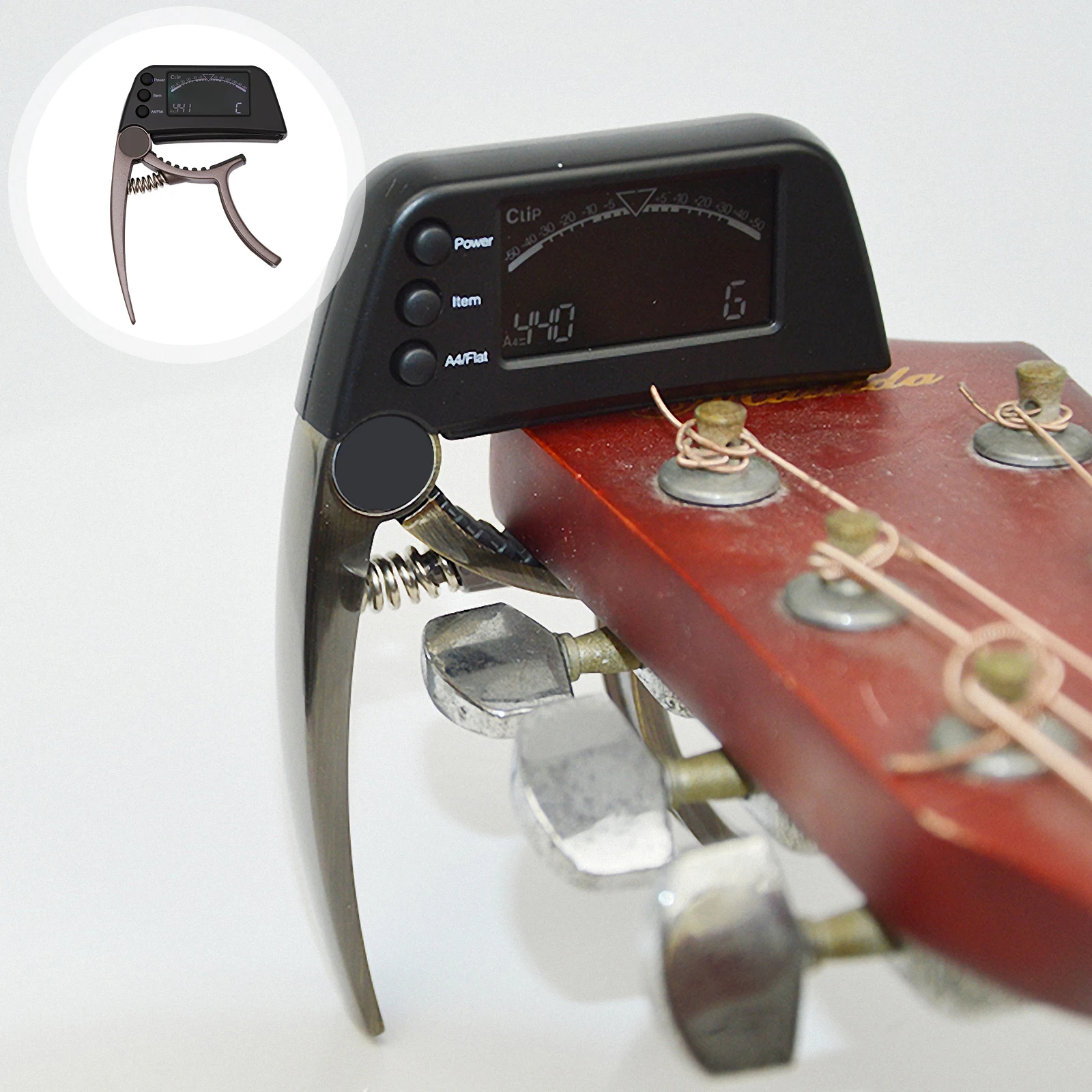 

Capo Electric Guitar Tuner Acoustic Tuners for Brown Aluminum Alloy Accessories Beginners
