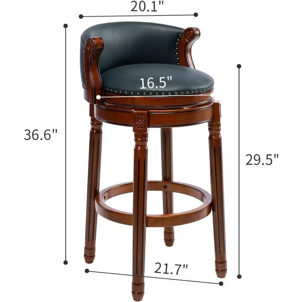 1pc Bar Chair, Cow Top Leather Wooden Barstools, 29.5