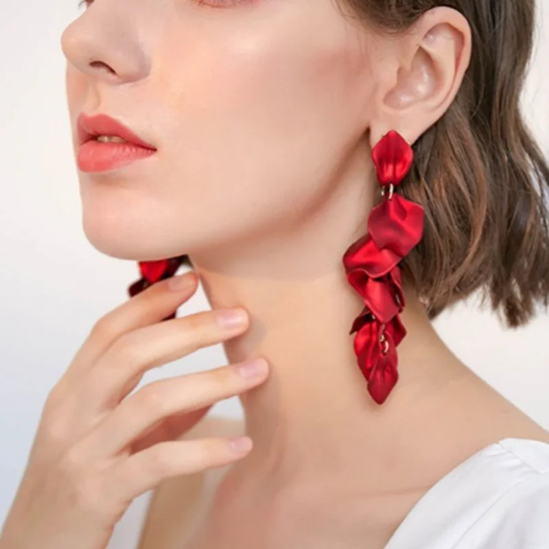 

Bohemia Elegant Red Rose Pendant Drop Earrings For Women Colorful Flower Fashion Long Tassel Earrings Party Jewelry Dropshipping