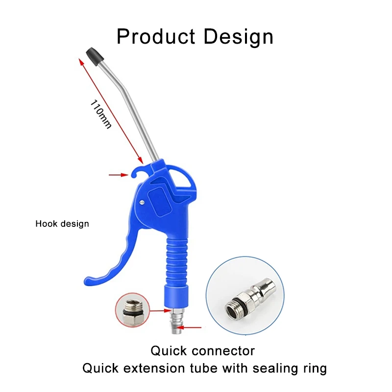 Air Blow Gun,High Flow Air Blower Gun for Compressor with Angled Bent Nozzle,Three Colors to Choose from,Short style view 2