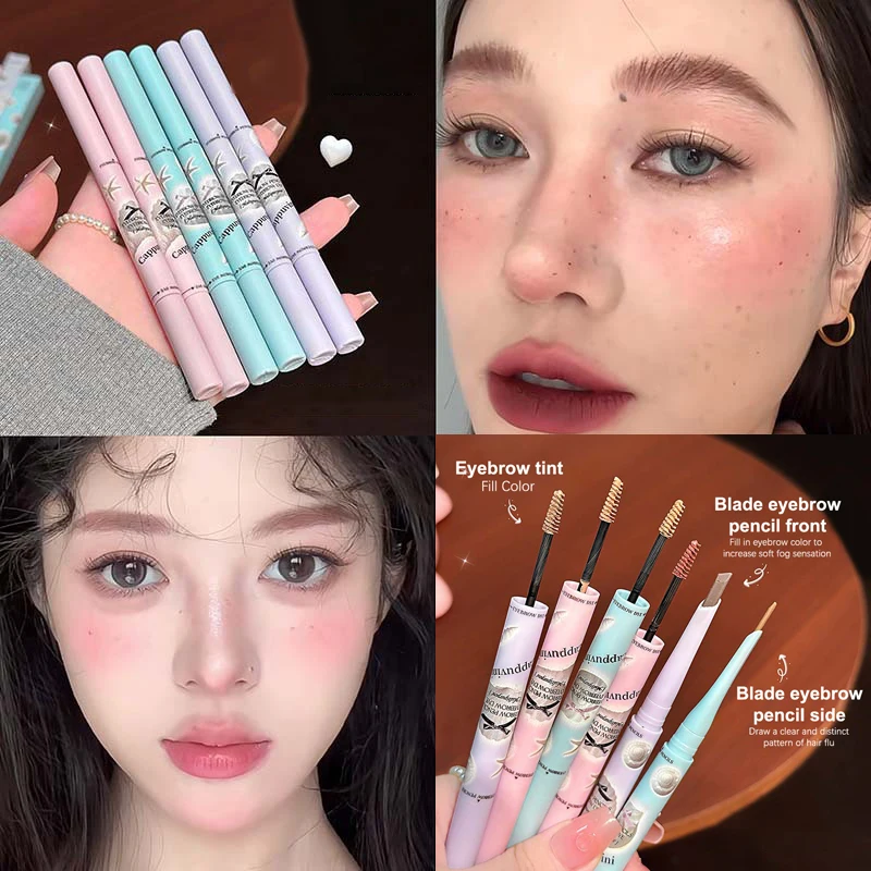 1 unidad de crema de tinte para cejas Cappuvini 3D, lápiz de cejas resistente al agua de doble cabeza gris/marrón, potenciador de máscara de tinte de larga duración