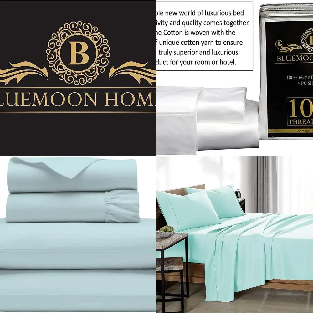 

Luxury 100% Egyptian Cotton Bed Sheets - Deep Pocket, 4-Piece Set, Aqua Blue
