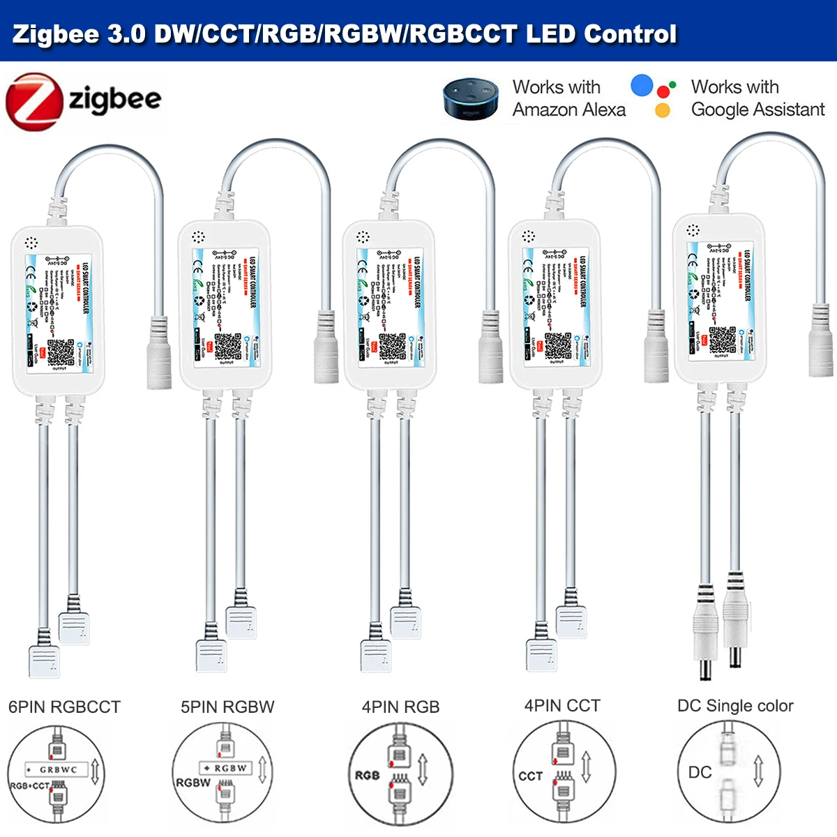 Dual Outport Zigbee 3.0 Led Controller DC5V 12V 24V 5050 CCT/RGB/RGBWW/RGBCCT Led Strip Light Dimmer Remote Smart Tuya Zigbee