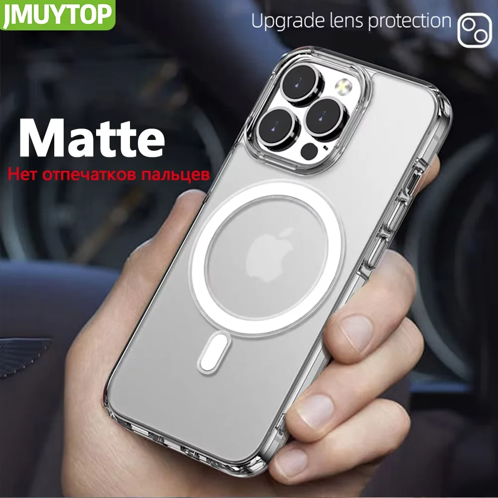 JMUYTOP Frosted case For iphone 15 14 13 pro max magnetic back cover hard shell Not fingerprint For iphone 15pro accessories