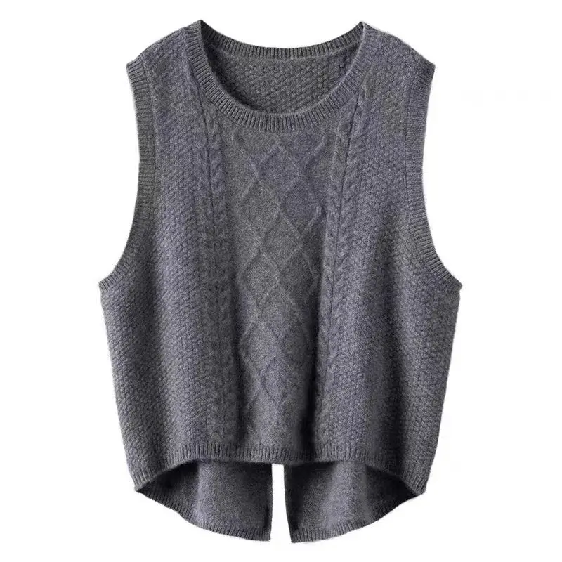 Knitted Vest for Women\'s New Solid Round Neck Short Spring and Autumn Camisole with Open Shoulder and Sleeveless Sweater