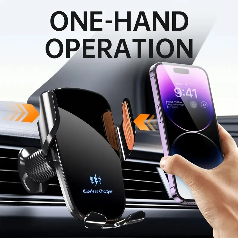 UYUXIO Manual Clamp Wireless Car Charger 15 Fast Charging Air Vent Car Mount Phone Holder for iPhone Samsung Android Phone - náhled 2