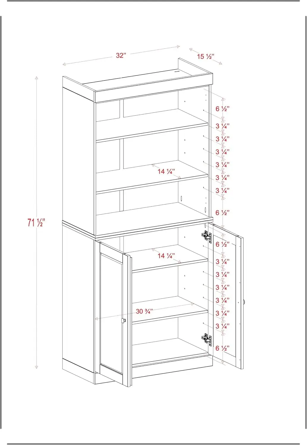 Solid Wood 6-Tier Bookcase 71.5